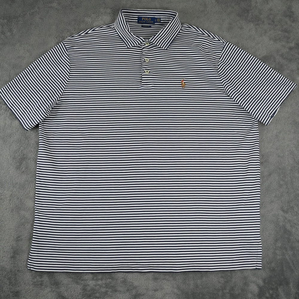 Polo Ralph Lauren Polo Shirt Men Large Blue White Striped Classic Fit Cotton - Picture 2 of 8